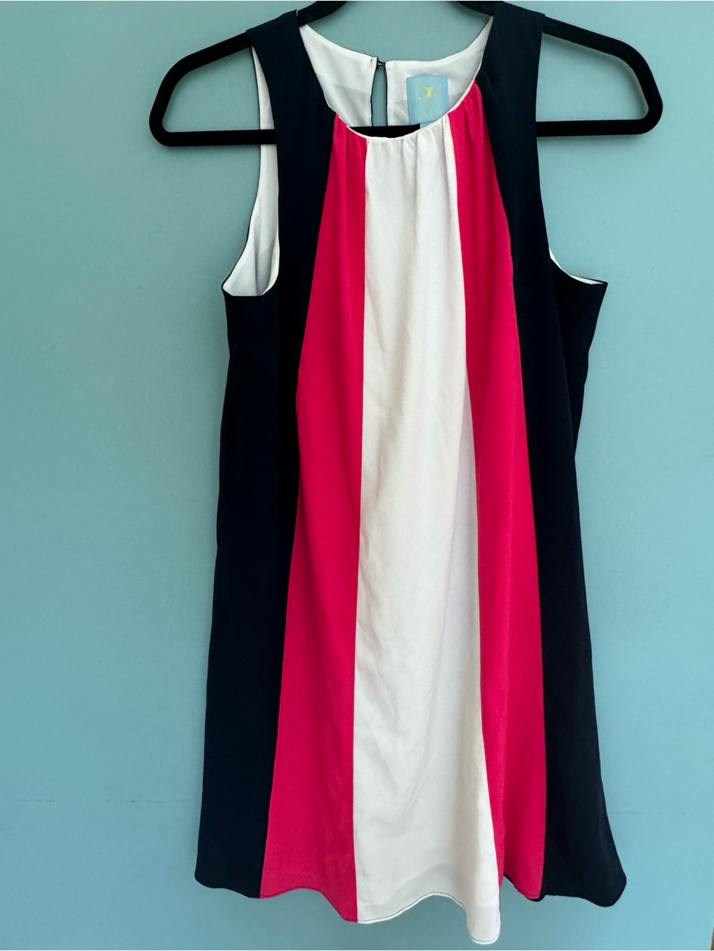 Sleeveless Colorblock Shift Dress - Pink, White & Navy